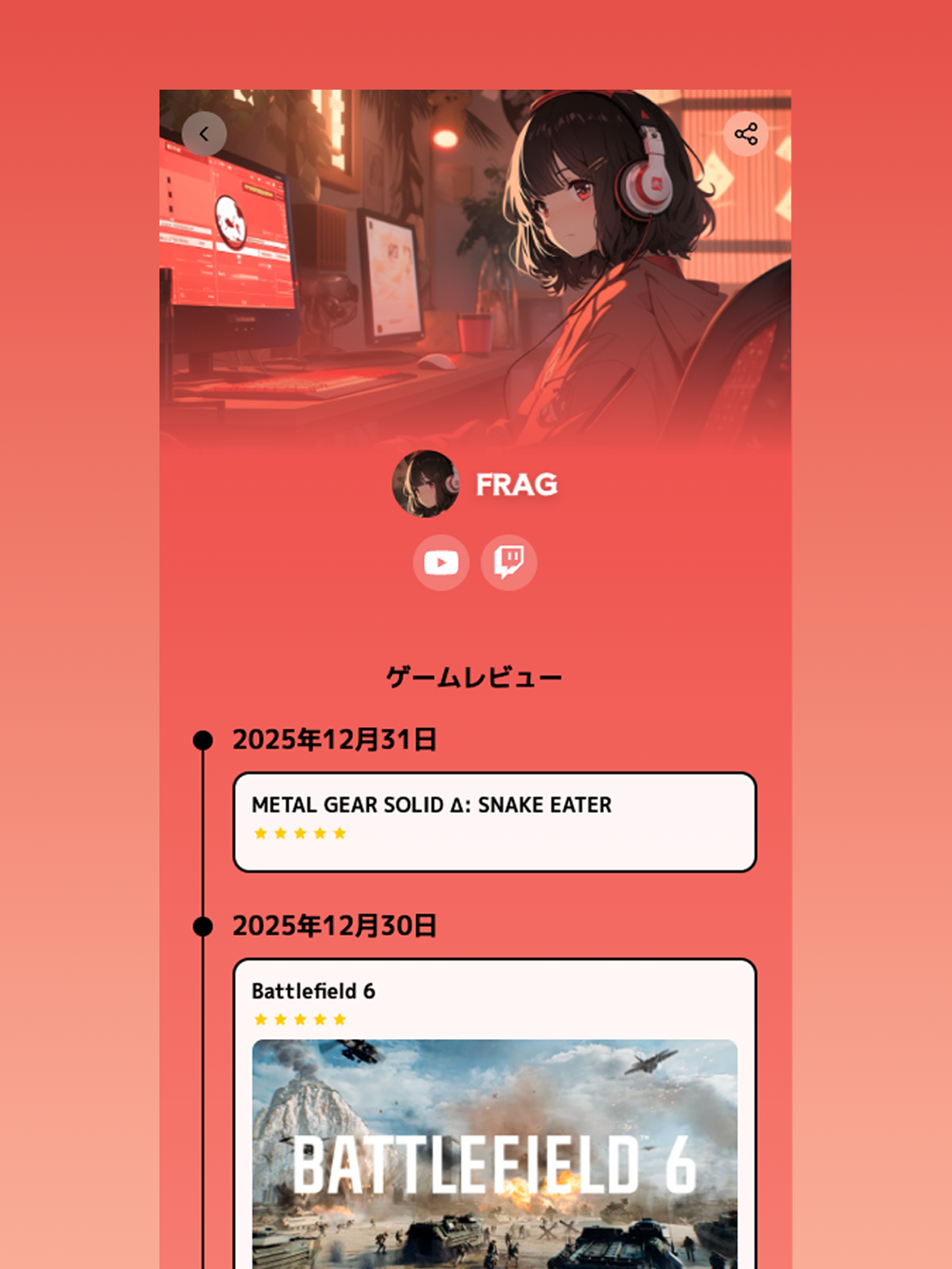 ゲームの購入履歴とレビューに
